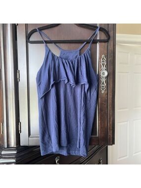 NWT Chaser Gauzy Jersey Ruffle Tank, Blue Velvet, Medium